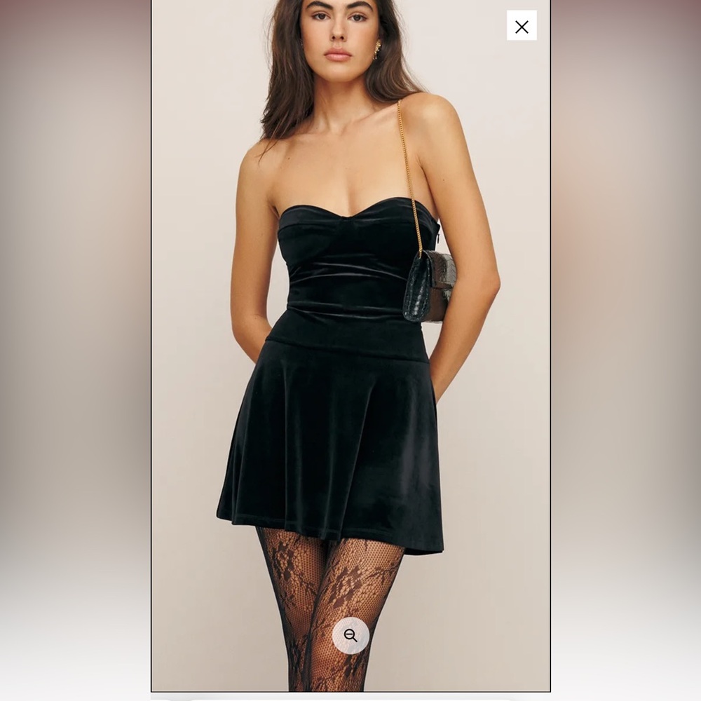 New NWT! Reformation Giovani Black Velvet Stretch strapless dress L - fits M!